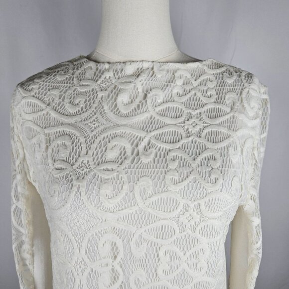 Maje Lace Top Luna Long Sleeve Size 3 Medium Ecru Lace Feminine Designer - Picture 2 of 13